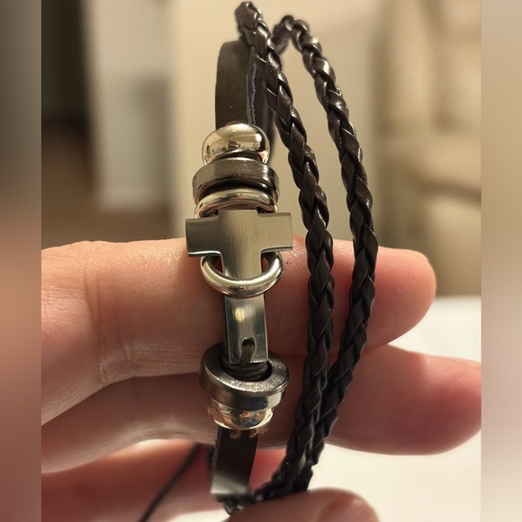 Other - Men's Brown Leather Bracelet with Silver Accents.